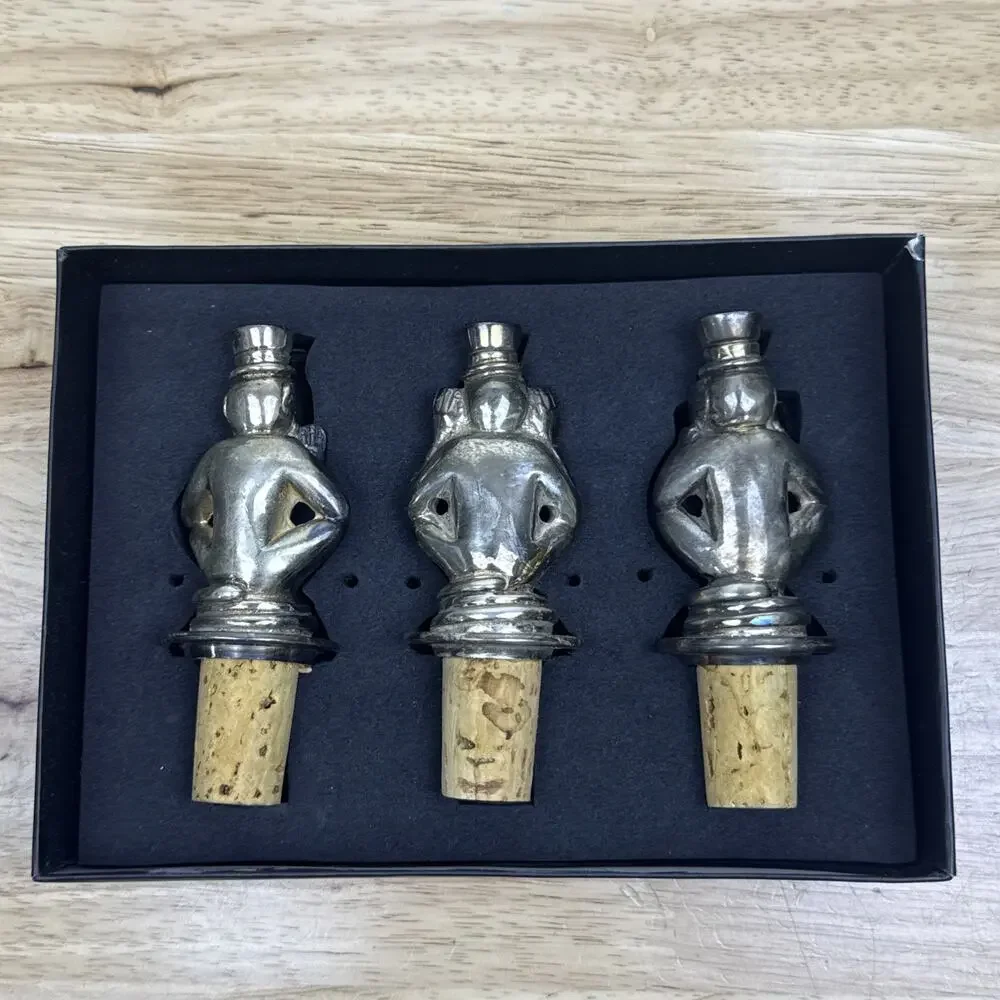 Wine Cork Bottle Stoppers Monkey No Evil Set Of 3 Niemann Marcus Vintage Piece
